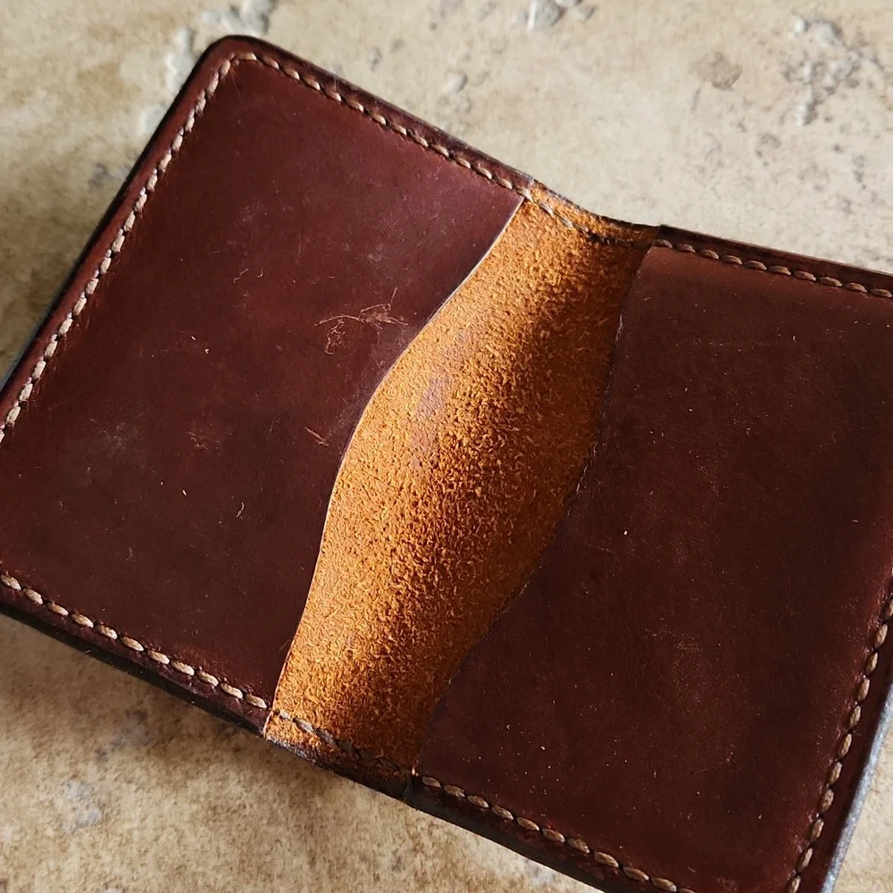 Small leather mens folded card holder - Picture 4 of 5